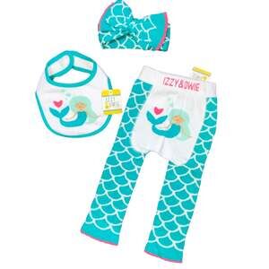 12-24m NEW Izzy & Owie Baby Girls Mermaid Leggings Bib Headband Outfit Set